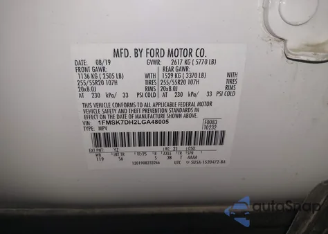 2020 Ford Explorer Xlt z USA, uszkodzony, nr VIN 1FMSK7DH2LGA48005